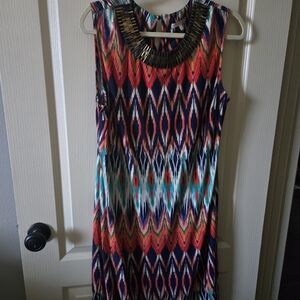 Signature Multicolor Geometric Dress with Gold Detail